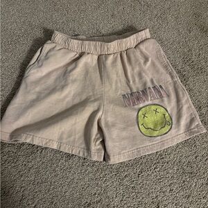 NIRVANA Light Pink Athletic Shorts with Smiley Design